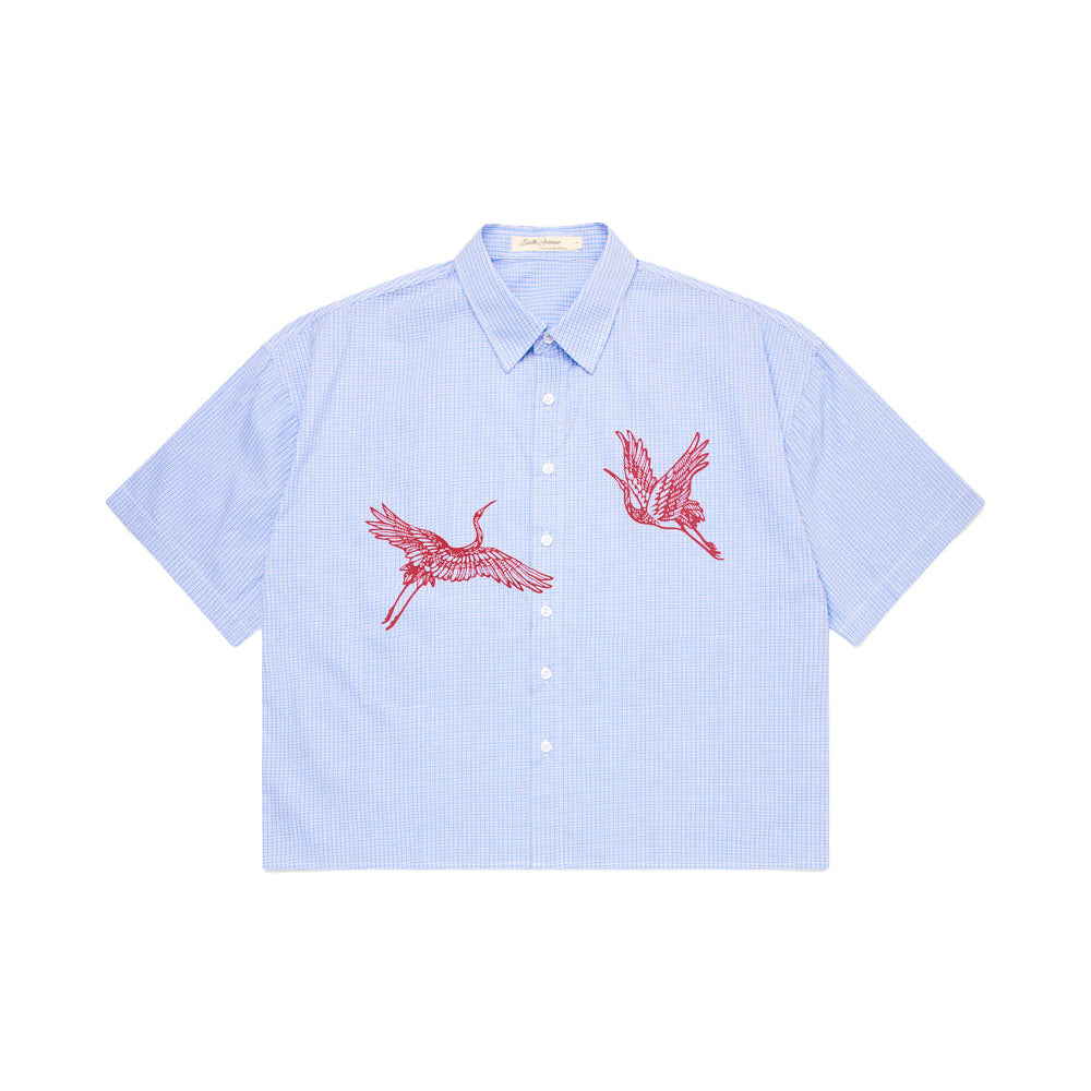 Japanese Crane Checkered Shirt - Blue