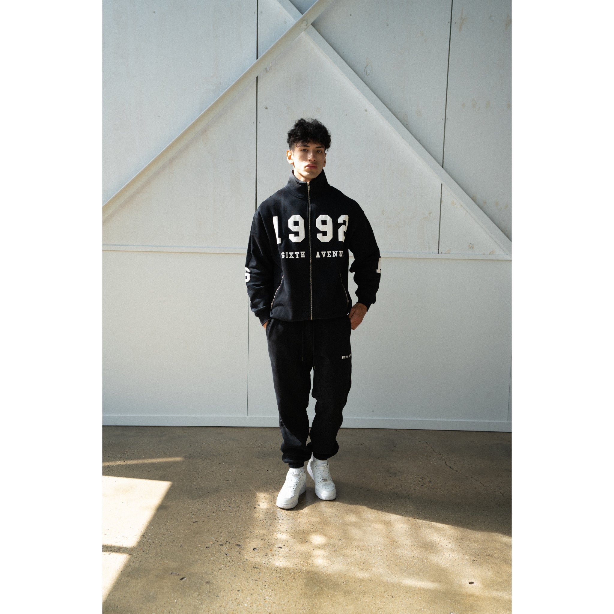 COLLEGE CUFFED SWEATS - BLACK - Sixth Avenue