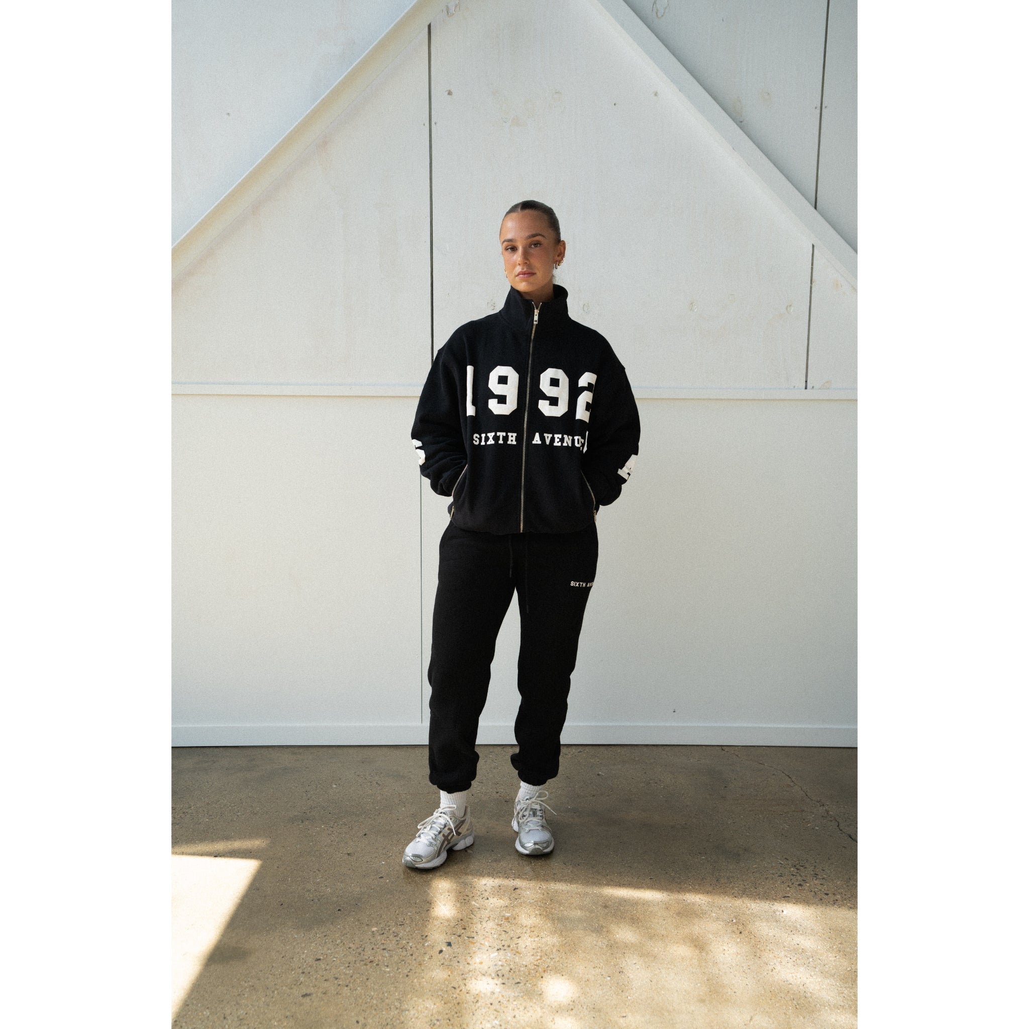 COLLEGE CUFFED SWEATS - BLACK - Sixth Avenue