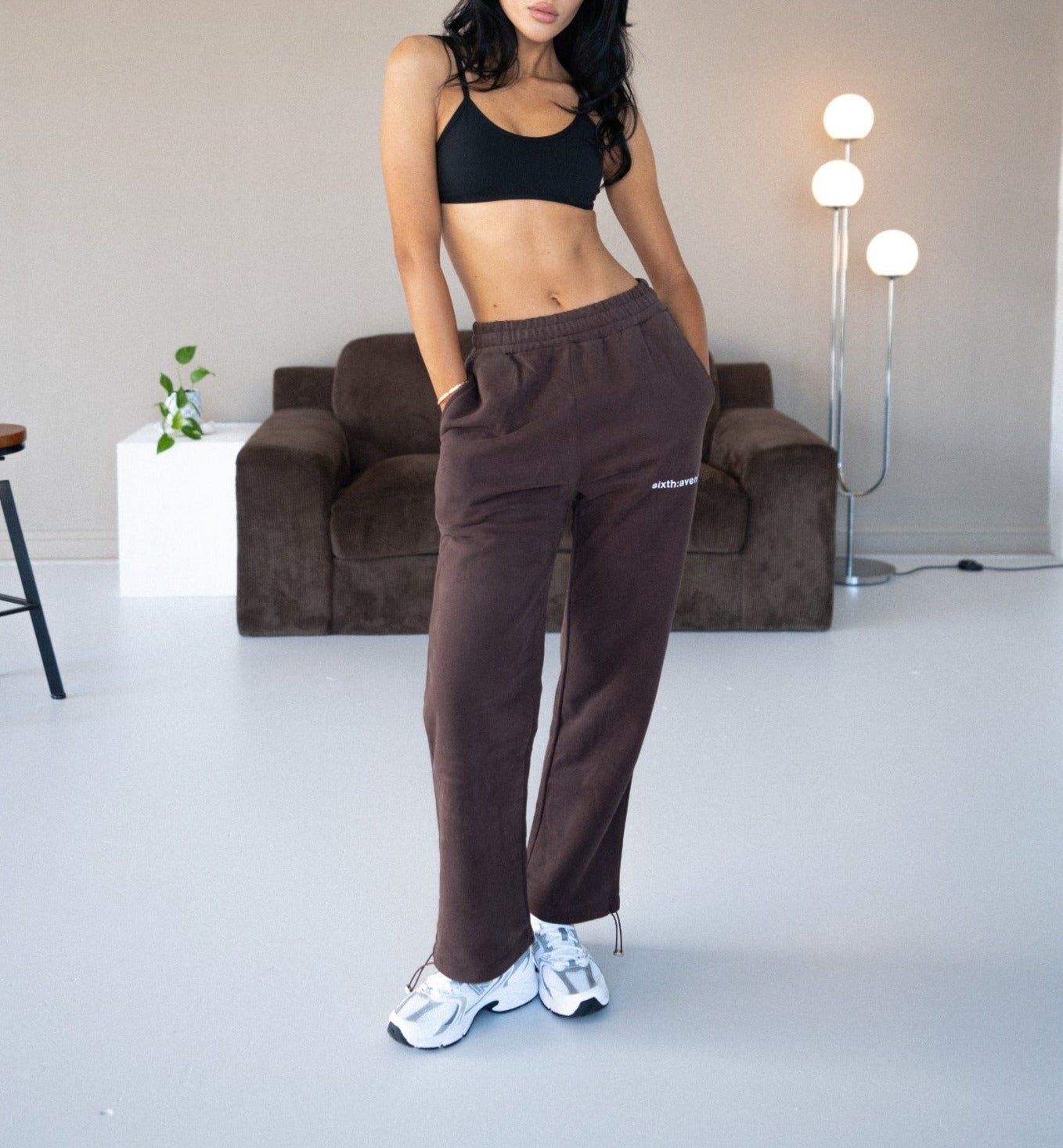 COLLEGE WIDE FIT SWEATS - BROWN - Sixth Avenue