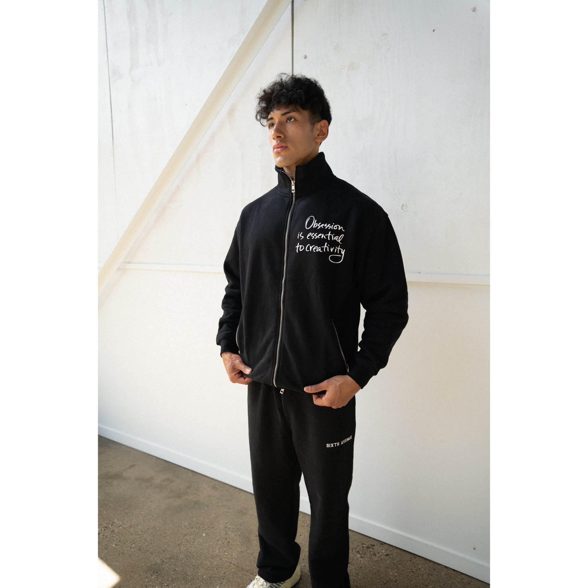 COLLEGE WIDE LEG SWEATS - BLACK - Sixth Avenue