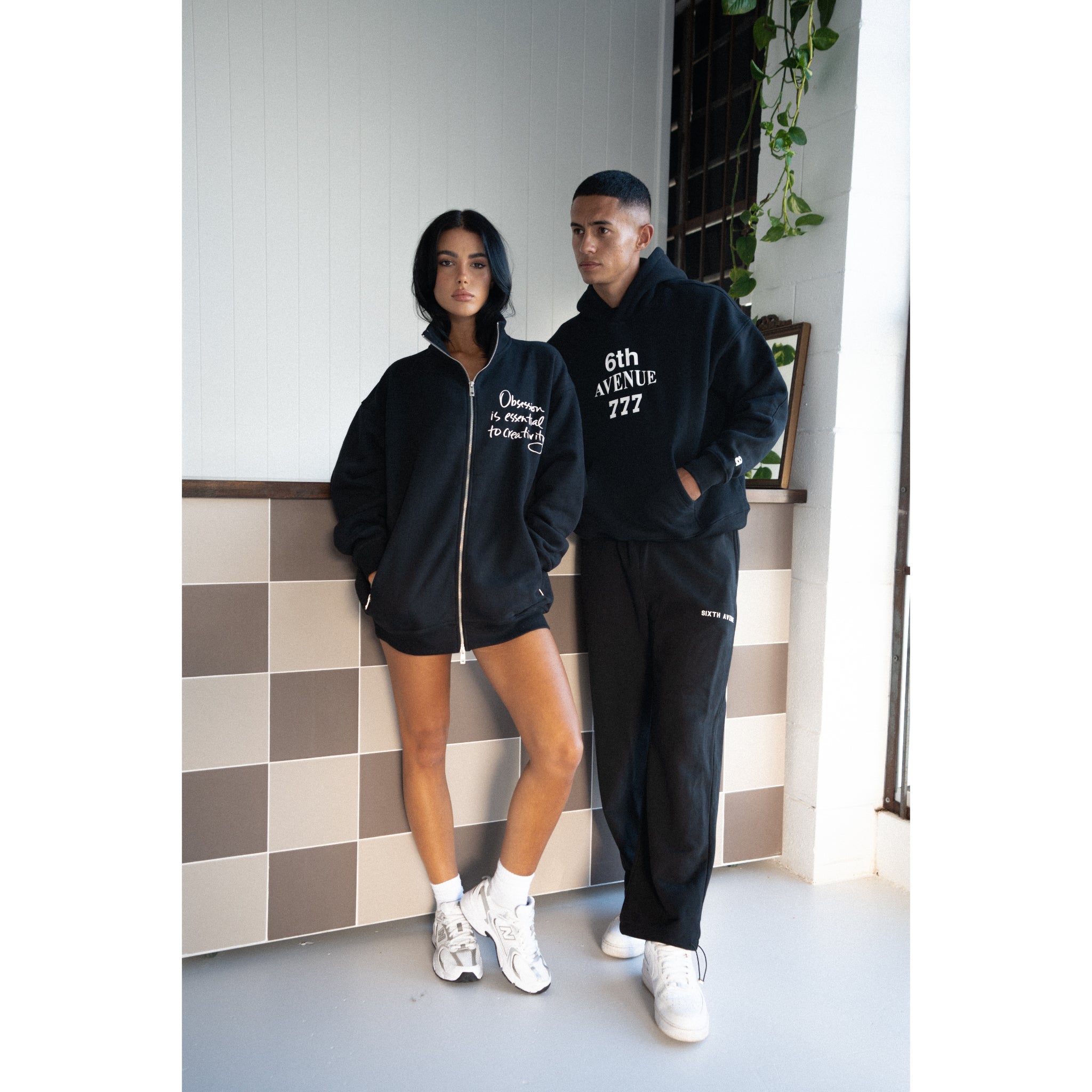 COLLEGE WIDE LEG SWEATS - BLACK - Sixth Avenue