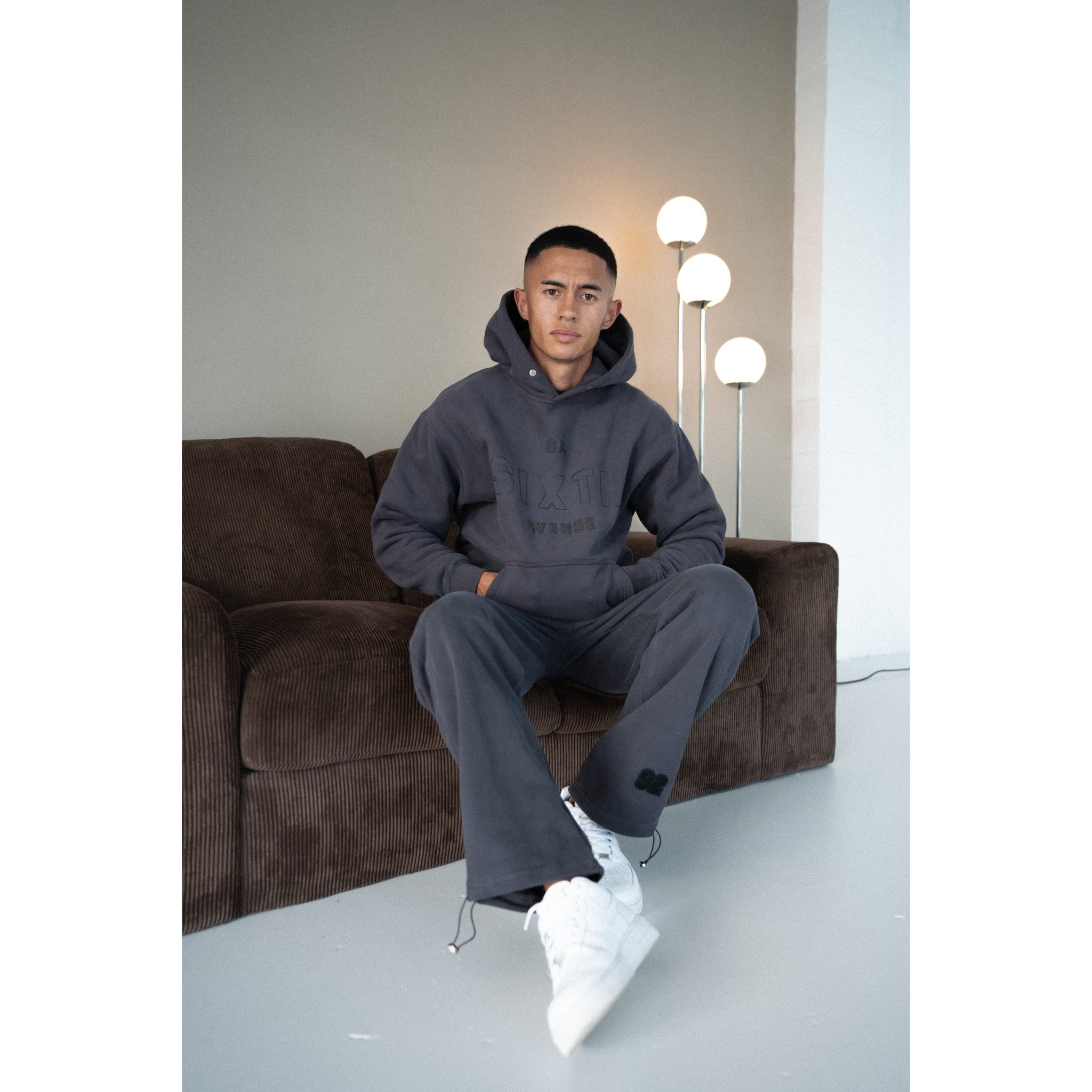 COLLEGE WIDE LEG SWEATS - SMOKE GREY - Sixth Avenue