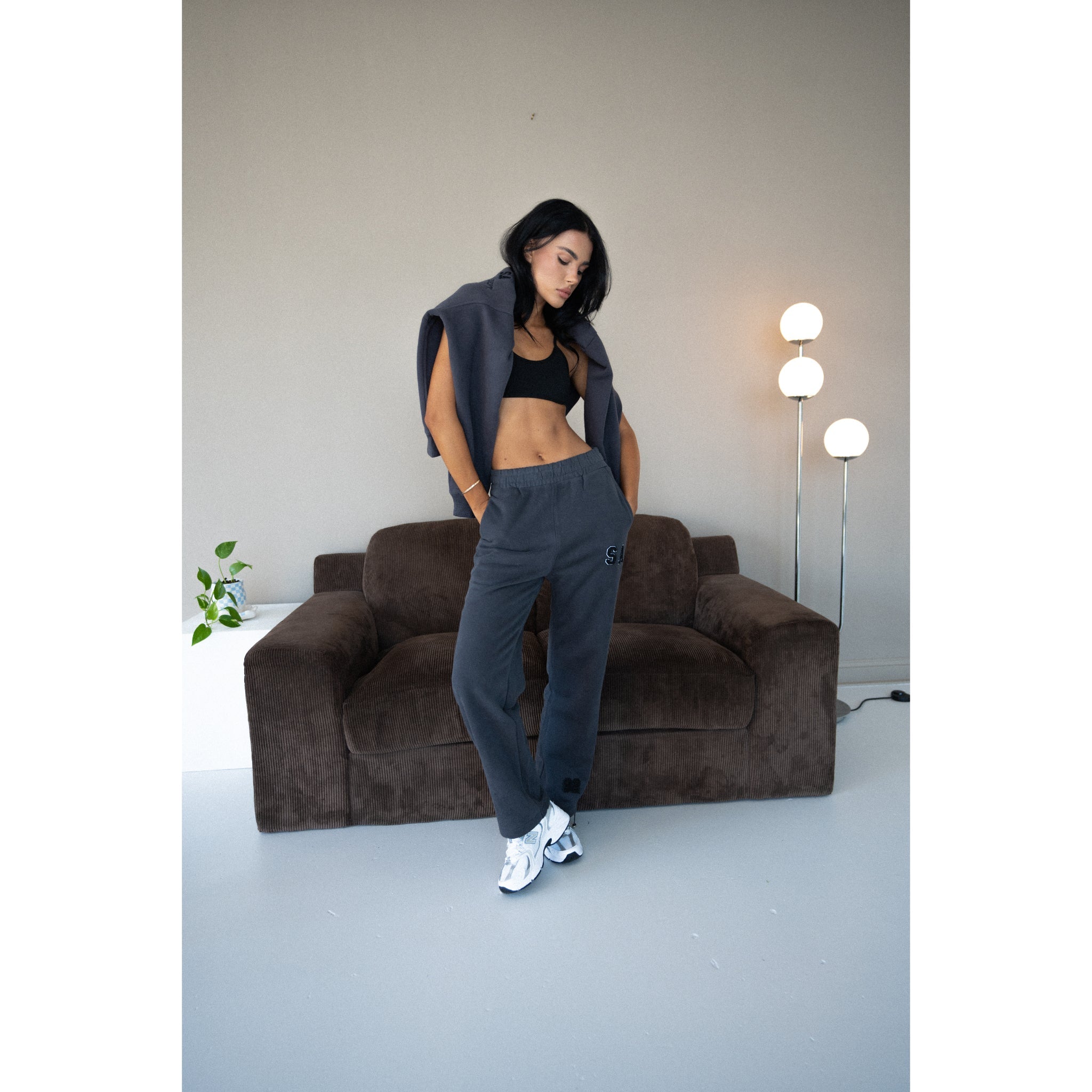 COLLEGE WIDE LEG SWEATS - SMOKE GREY - Sixth Avenue