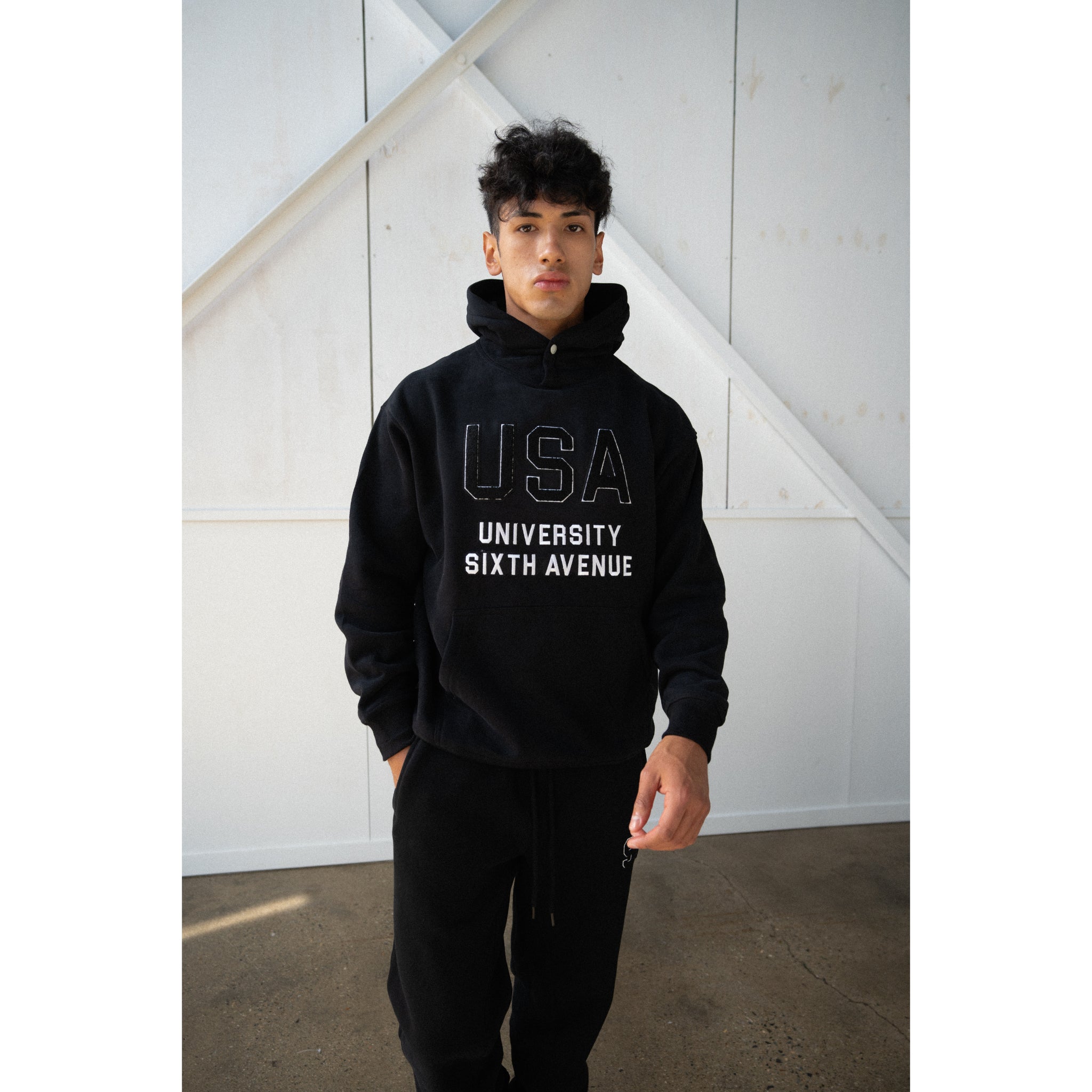 INITIAL CUFF SWEATS - BLACK - Sixth Avenue