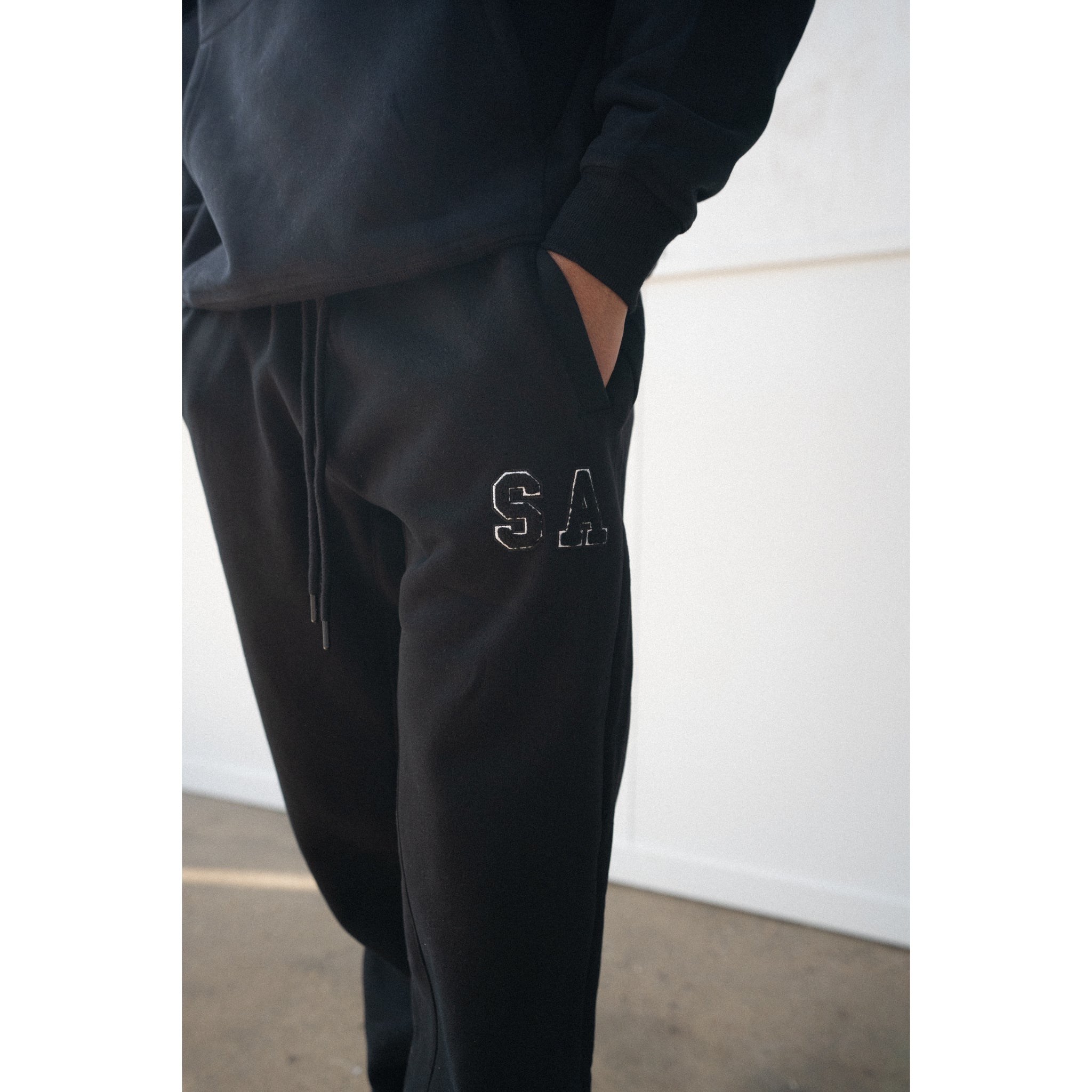 INITIAL CUFF SWEATS - BLACK - Sixth Avenue