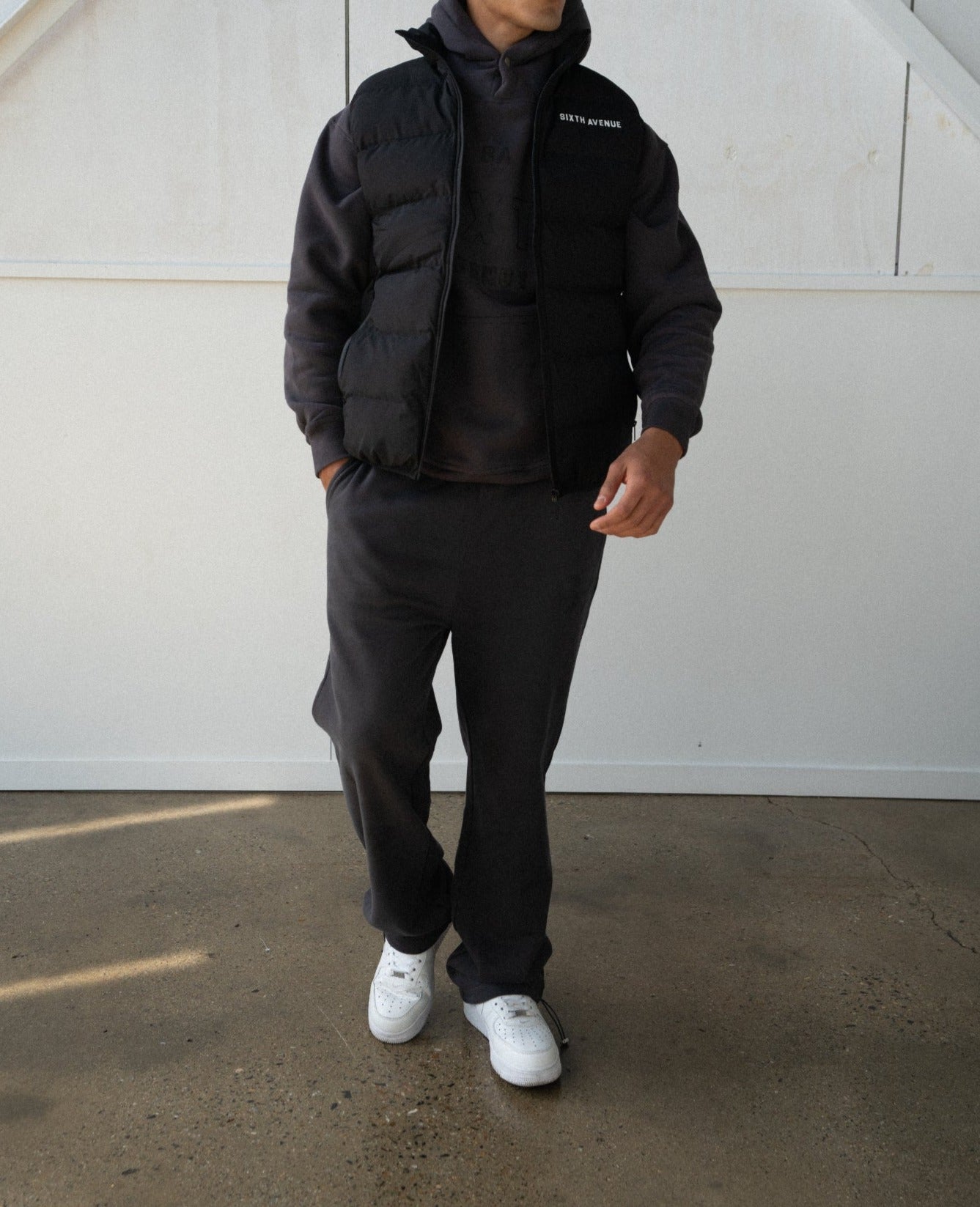 INITIALS WIDE LEG SWEATS - GREY - Sixth Avenue