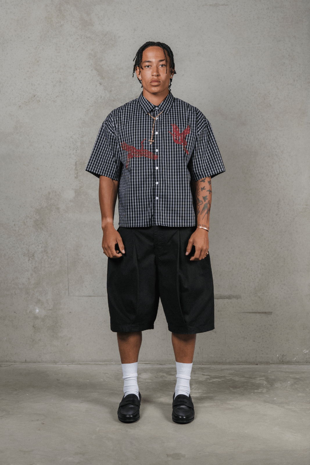 Japanese Crane Checkered Shirt - Sixth Avenue