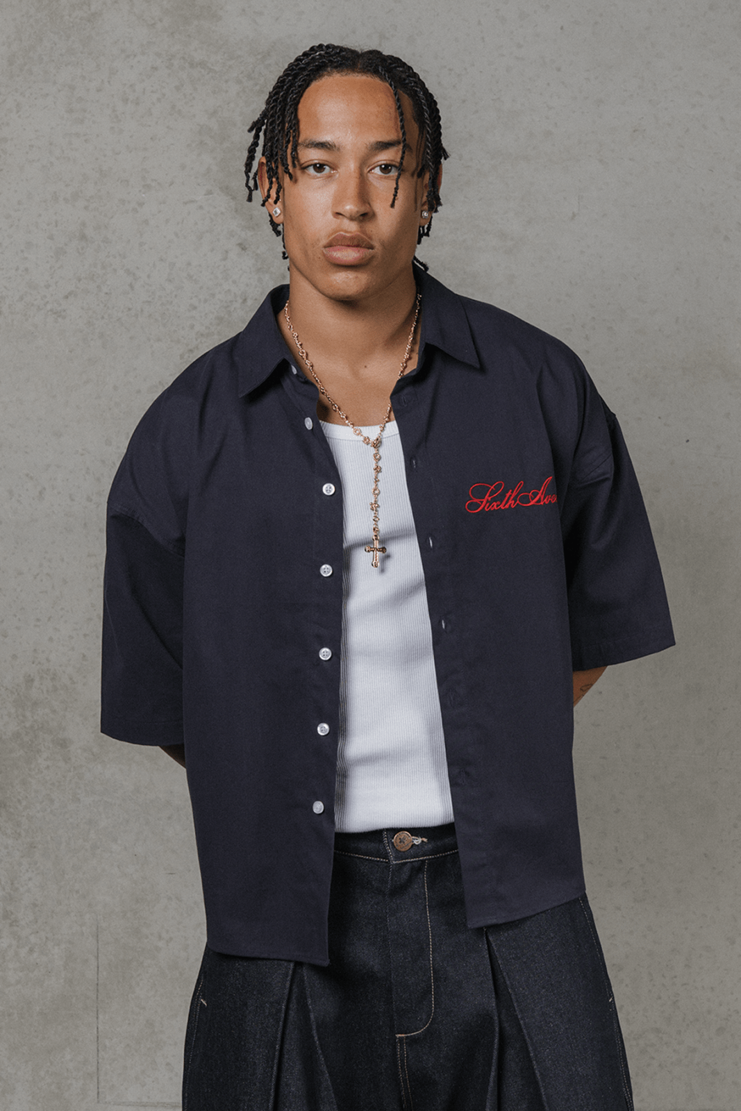 Offshore Navy Box Fit Shirt - Sixth Avenue