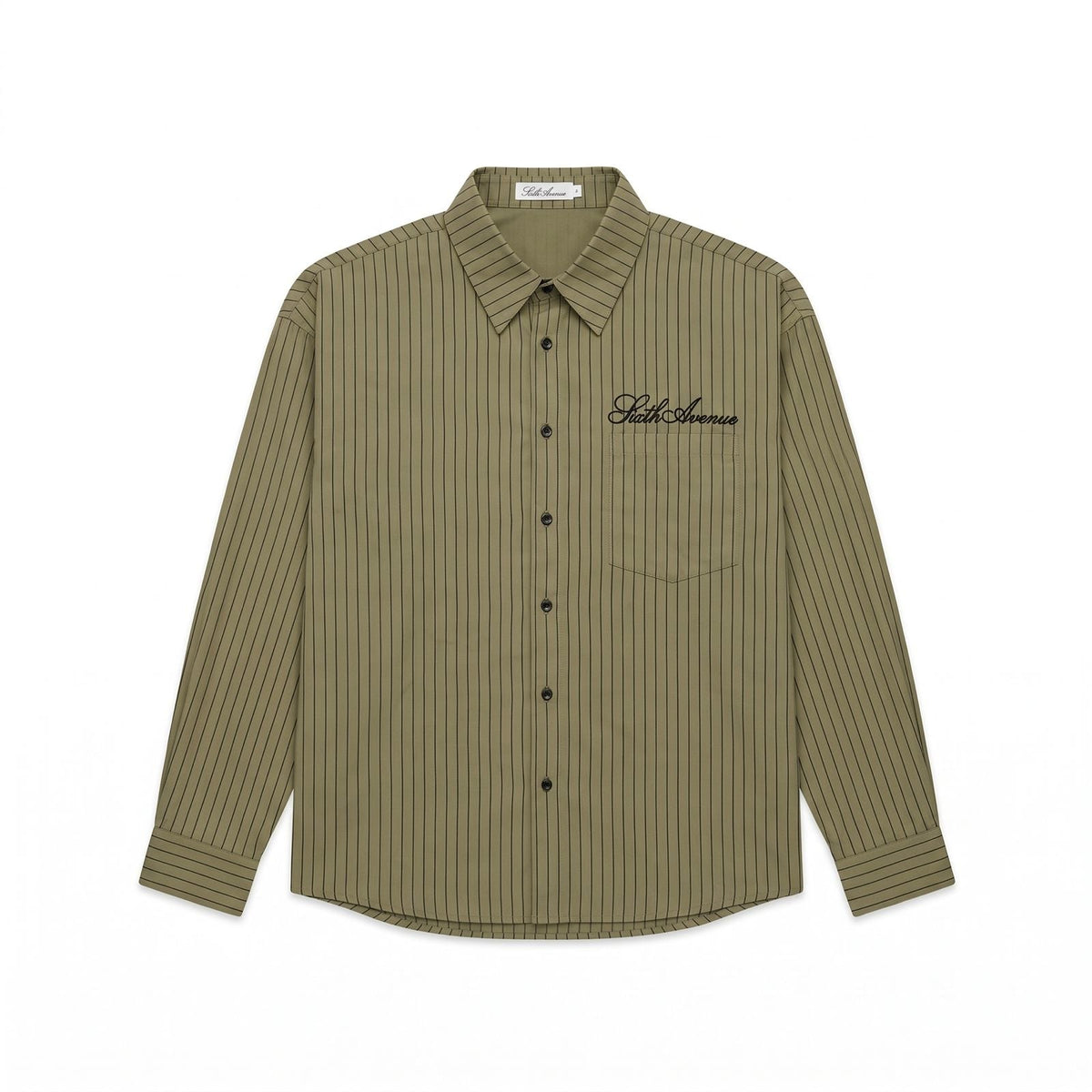 Olive Pinstripe Long Sleeve Shirt - Sixth Avenue