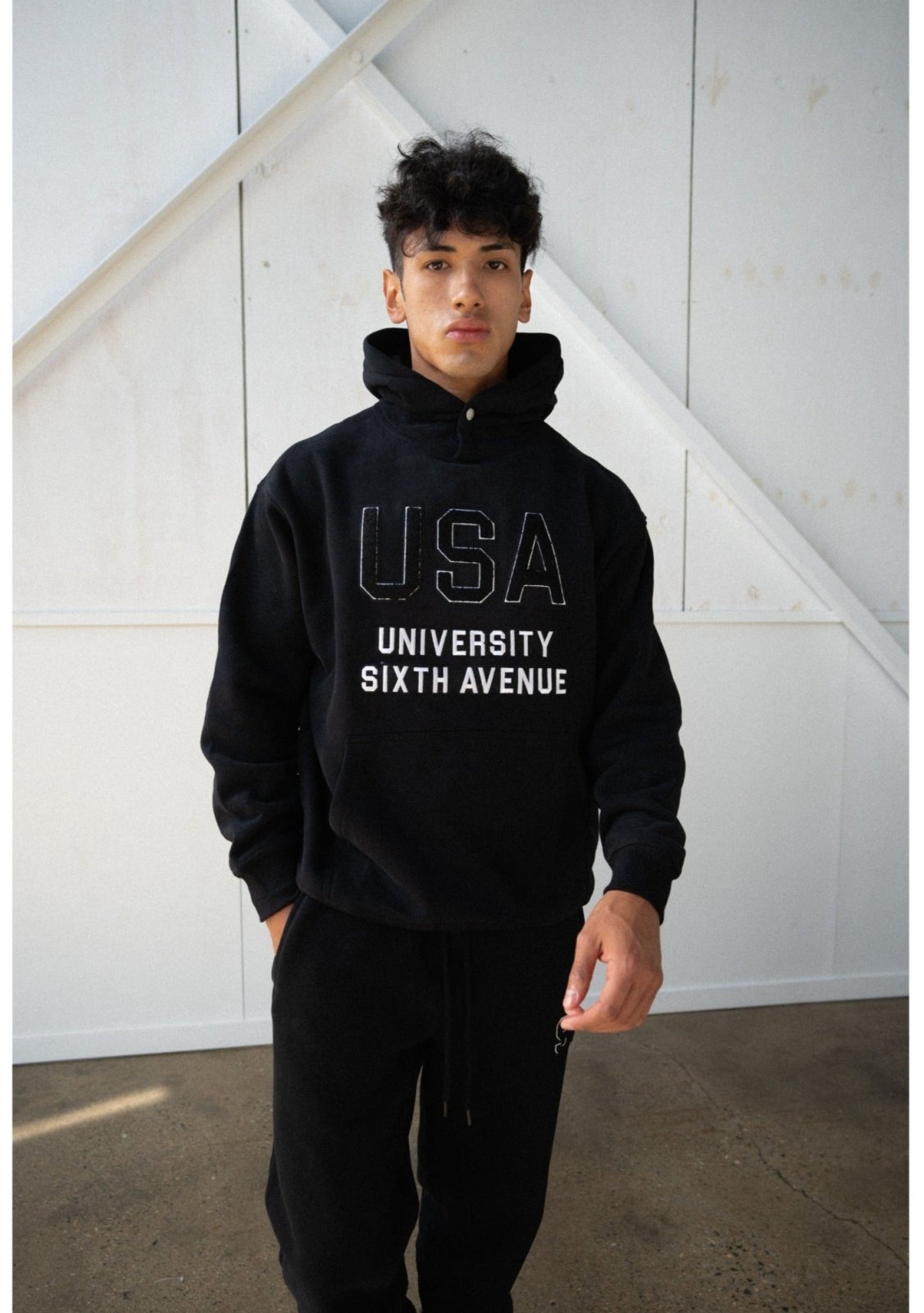 UNIVERSITY HOODIE - BLACK - Sixth Avenue
