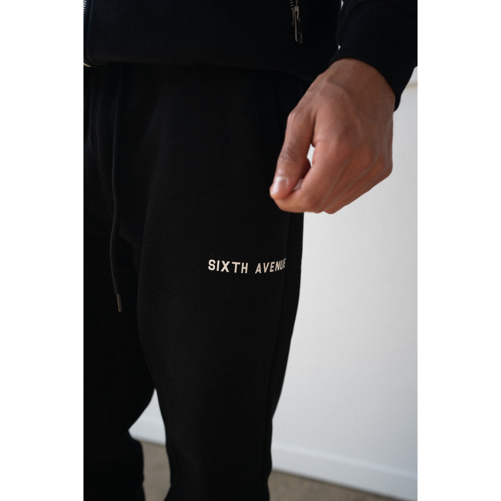 COLLEGE CUFFED SWEATS - BLACK - Sixth Avenue