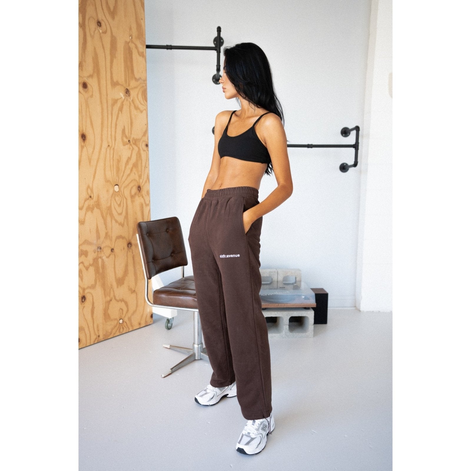 COLLEGE WIDE FIT SWEATS - BROWN - Sixth Avenue