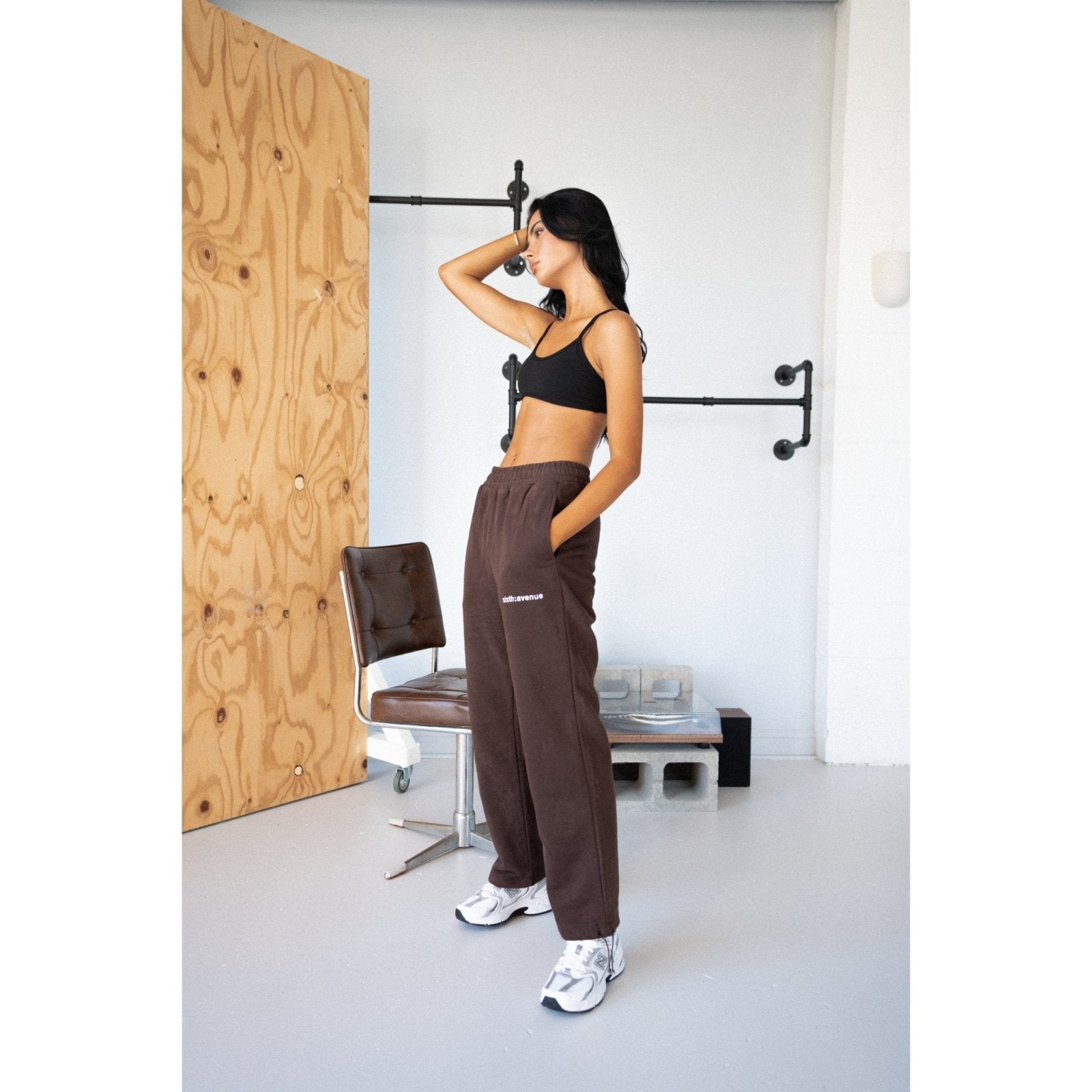 COLLEGE WIDE FIT SWEATS - BROWN - Sixth Avenue