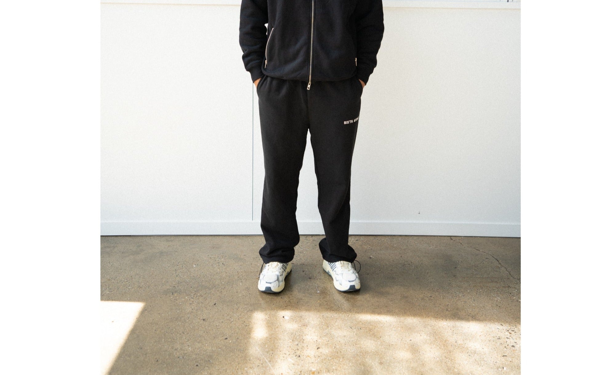 COLLEGE WIDE LEG SWEATS - BLACK - Sixth Avenue