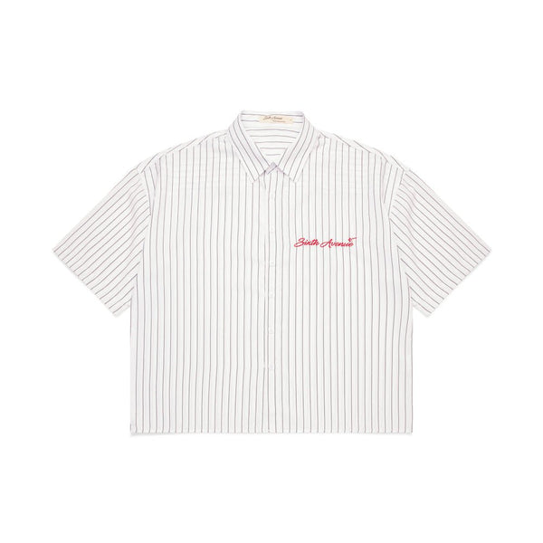 希少 美品 GOODENOUGH BACK LOGO STRIPE SHIRTS holiday-pinstripe-whiteblack-