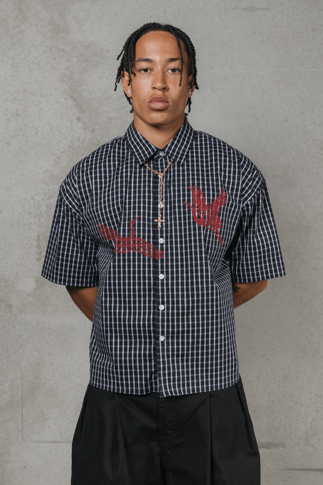 Japanese Crane Checkered Shirt - Sixth Avenue
